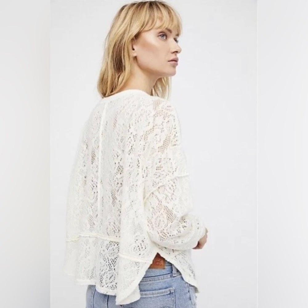 NWT Free People Not Cold In This Floral Lace Knit Sweater Ivory Women's Large